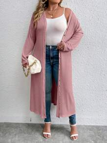 Calvaya Veste décontractée à manches longues avec boutons devant, taille grande - Vieux Rose - Voir 4