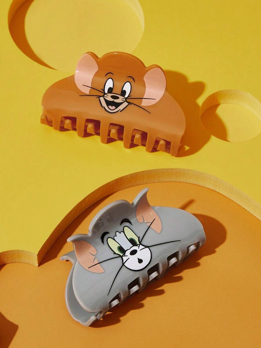 TOM & JERRY X SHEIN 2件組可愛卡通髮夾,禮物,髮夾,髮夾,髮夾,髮夾 - 彩色 - 查看 1