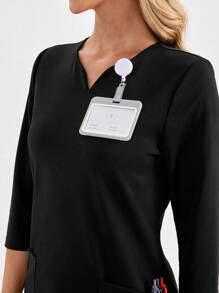 TaskEZ Solid Color V-Neck 3/4 Sleeve Pocket Scrub Top And Pants  Uniform Set Scrub Sets