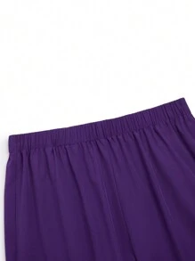 TaskEZ Plus Size Solid Color V-Neck With Pockets Short Sleeve Top And Pants Uniform Scrub Set - Purple - View 14