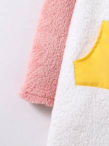 Bộ đồ ngủ liền quần vải nỉ cho bé gái tuổi mới lớn, bộ đồ ngủ dài có mũ trùm đầu màu chắp vá, đồ ngủ mùa đông ấm áp - Nhiều màu - Xem 5