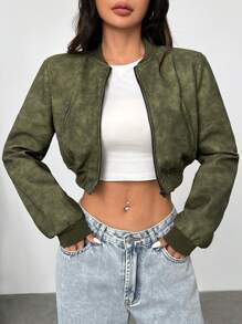 SHEIN EZwear Chaqueta de manga larga de unicolor, vintage y minimalista para mujeres
