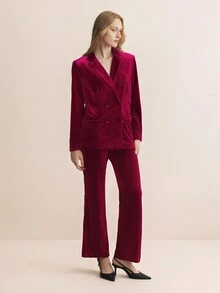 BizChic 西裝領絲絨西裝外套和褲子 - 紅色 - 查看 7