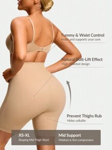 SHAPORA Shaping High-Waisted Mid Thigh Shapewear Short Bottom Body Shaper Butt Lifter-Tummy Waist Thigh Control - Apricot - View 2
