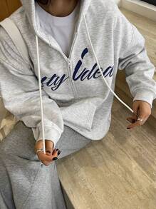 DAZY Women's Simple Printed Hooded Long Sleeve Sweatshirt