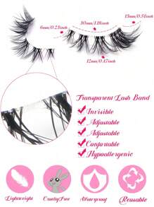 Faux Mink Eyelashes With Clear Band Strip Lashes Fluffy Natural Look Wispy Light 13MM Short False Eyelashes Invisible Small 3D Fake Lashes Pack 10 Pairs(Can Be DIY Cut Open) - Black - View 3