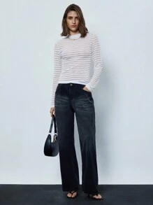 Maija Women's Turtleneck Long Sleeve Striped Chic Casual Top Going Out Tops