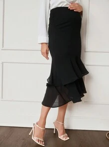 MaterniWear Maternity Modely High Waist Mermaid Hem Skirt - Black - View 5
