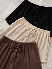 SHEIN 3 chiếc quần short ngủ thường ngày màu trơn cho nữ - Nhiều màu - Xem 5