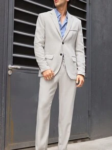 Manfinity VCAY 2pcs Men's Slim Fit Casual Blazer And Trouser Suit Set, Spring Office Wear - Grey - View 5