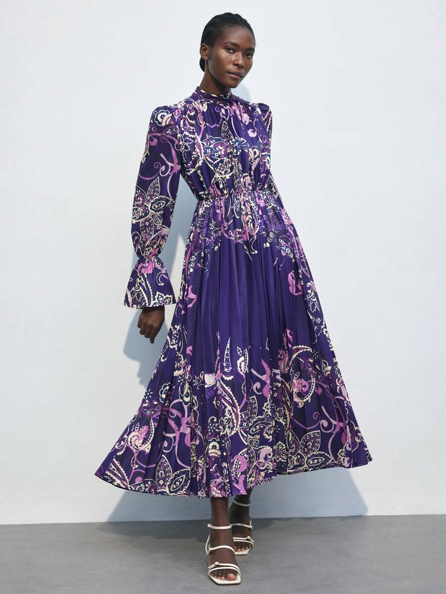 Maija Women's Paisley Print Casual Dress, Spring Autumn - Purple - View 1