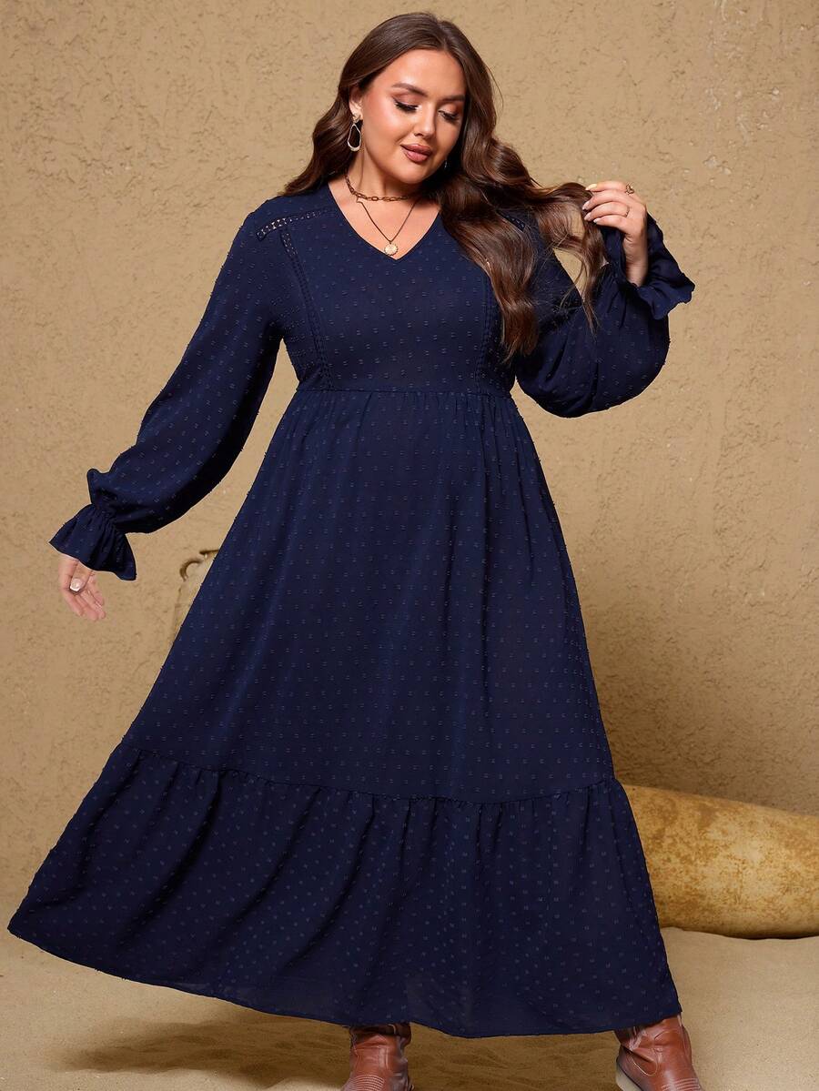 Plus Size Boho Casual Dress For Women - Navy Blue - View 1
