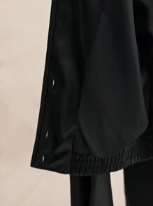 BizChic Black PU Elastic Hem Fitted Long Sleeve Jacket - Black - View 10