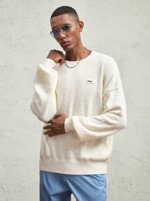 AKNOTIC Business Casual 男士针织休闲圆领长袖白色毛衣，适合秋冬 - 米色 - 查看 8