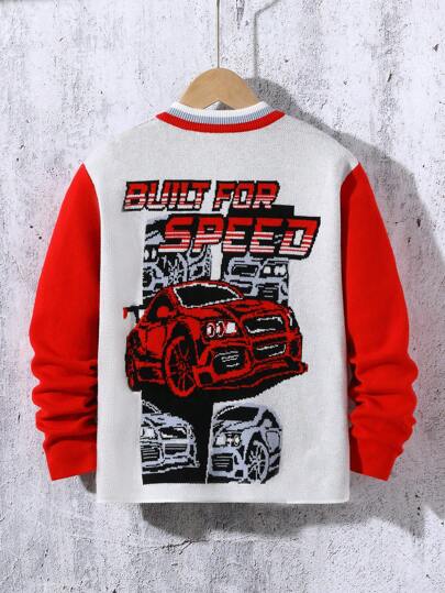 Suéter tipo cardigan casual con letra colegial para niños preadolescentes, apropiado para ir y venir, la escuela, uso casual diario, viajes, deportes, otoño e invierno