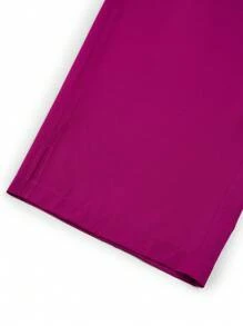 SHEIN TaskFit Plus Size V-Neck Drawstring Pocket Short Sleeve Top And Elastic Waist Pants Uniform Scrub Set - Hot Pink - View 6