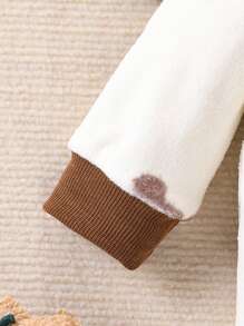 SHEIN Infant Boys' Beige Cute Bear Pattern Fleece Jumpsuit With Buttons, Long Sleeve - Apricot - View 3