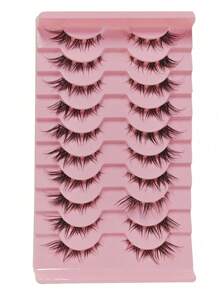 Faux Mink Eyelashes With Clear Band Strip Lashes Fluffy Natural Look Wispy Light 13MM Short False Eyelashes Invisible Small 3D Fake Lashes Pack 10 Pairs(Can Be DIY Cut Open) - Black - View 4