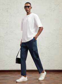 AKNOTIC Business Casual Quần ống đứng lưng thun co giãn dáng Regular Fit cho nam, thích hợp mặc hàng ngày - Xanh đậm - Xem 2