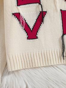 Teenage Letter & Heart Jacquard Ribbed Pullover Sweater - Beige - View 5