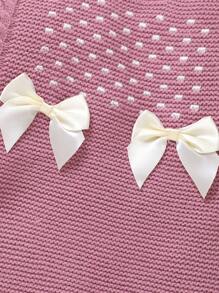 Baby Girl 2pcs/Set Dreamy Pink Sweater Jumpsuit With Elegant Crew Neck Long Sleeves, Fashionable 2 In 1 Design Winter Clothes With Bow Decor, Comfortable Long Jumpsuit With Matching Hat For Cute Outfit