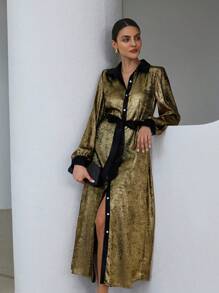 Aveloria Modichic Loose Cinched Waist Up Slimming Long Sleeve Dress For Women