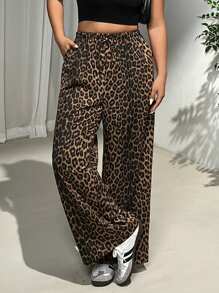 SHEIN EZwear Plus Size Women Fashionable Leopard Printed Wide Leg Pants - Multicolor - View 6