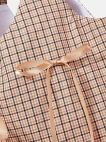 SHEIN MOD Fashionable Plaid Contrast Color Bow Decor Large Capacity Tote Bag - Khaki - View 4