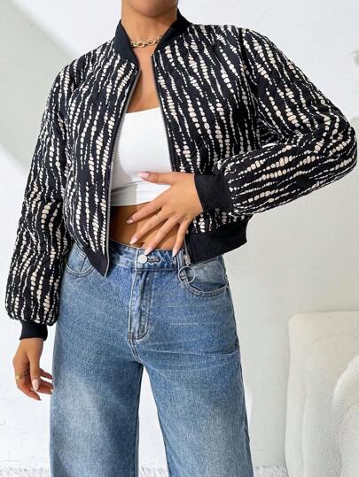 SHEIN Essnce Women's Tie-Dye Printed Long Sleeve Casual Baseball Jacket, Spring & Fall