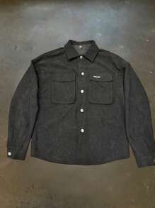 Manfinity VCAY 1 bucată Bărbați Haine Y2K De bază Amuzant Casual Oversize Trendy High Street Stil vintage Jachete de toamnă de buzunar din velur Înapoi la școală Haine de toamnă Haine de Halloween