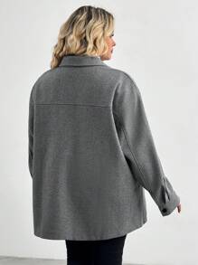 SHEIN CURVE+ Plus Drop Shoulder Flap Pocket Overcoat,,Fall Women Clothes,Fall Tops,Fall Outfits - Grey - View 2
