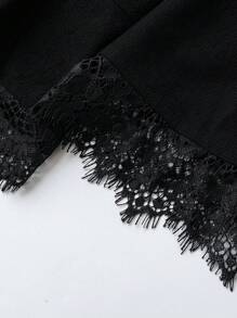 Halloween Plus Size Solid Color Lace Patchwork Blazer - Black - View 5