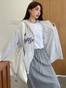 DAZY Women's Simple Printed Hooded Long Sleeve Sweatshirt