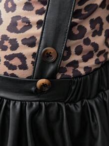 SHEIN Leap Crew Bộ 2 áo thun dài tay co giãn họa tiết da báo cho bé gái và váy có dây đeo, mùa thu - màu đen - Xem 4