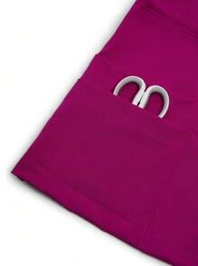 SHEIN TaskFit Plus Size V-Neck Drawstring Pocket Short Sleeve Top And Elastic Waist Pants Uniform Scrub Set - Hot Pink - View 14