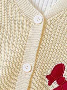 Girls Apricot Short Embroidered Bow Cardigan - Apricot - View 5