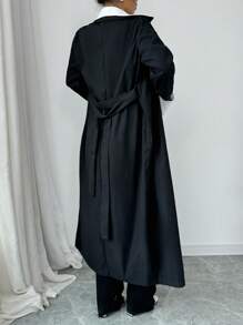 Chiquease Women's Contrast Color Lapel Long Sleeve Trench Coat - Black and White - View 2