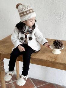 SHEIN Baby Girls Lamb Fleece Plaid Lining Button Design Plus Fleece Thick Jacket, Fashionable For Autumn Winter - Multicolor - View 5