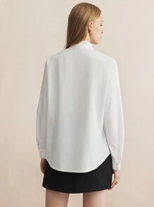BizChic 女士优雅通勤领带蝴蝶结衬衫办公室白衬衫宽松衬衫工作衬衫 - 白色 - 查看 4