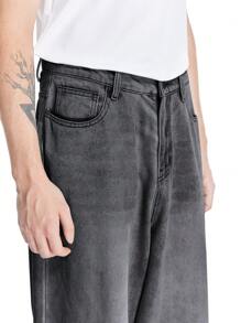 Chillumni Men's Faded Light Blue Baggy Jeans - Light Grey - View 3