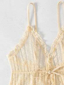 SHEIN Swim Women's Vacation Solid Color Frill Trim Belted Camisole And Kimono Cover-Up Set Summer - Apricot - View 8