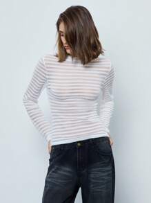 Maija Women's Turtleneck Long Sleeve Striped Chic Casual Top Going Out Tops