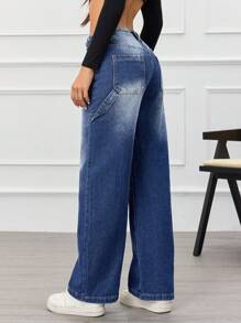 SHEIN Essnce Women Washed Faded Denim Jeans - Dark Wash - View 2