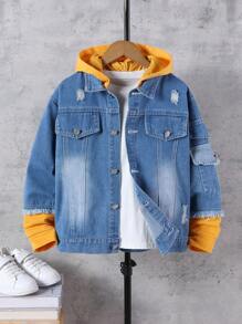Boys'' Casual Patchwork Denim Jacket - Medium Wash - View 1