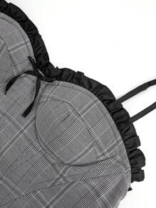 L'Amorae Top sin tirantes a cuadros con volantes de organza