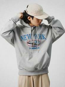 DAZY 男士秋季刺绣长袖连帽衫 - 灰色 - 查看 7