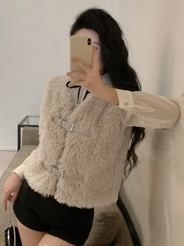 Women's Casual Solid Color Fleece Vest Jacket, Autumn And Winter,Thermal Lined