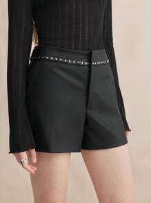 BizChic Quần short da dành cho nữ mặc đi làm và đi nghỉ - màu đen - Xem 9