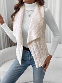 SHEIN LUNE Oversized Collar, Asymmetrically Hemmed, S-Shaped Ribbed Texture Reversible Sleeveless Women's Casual Jacket - Apricot - View 4