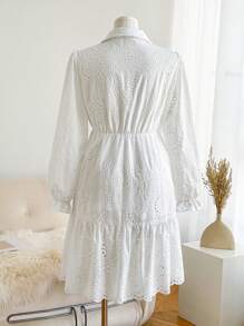 SHEIN Frenchy Plus Size Autumn Embroidered Hollow White Dress - White - View 2